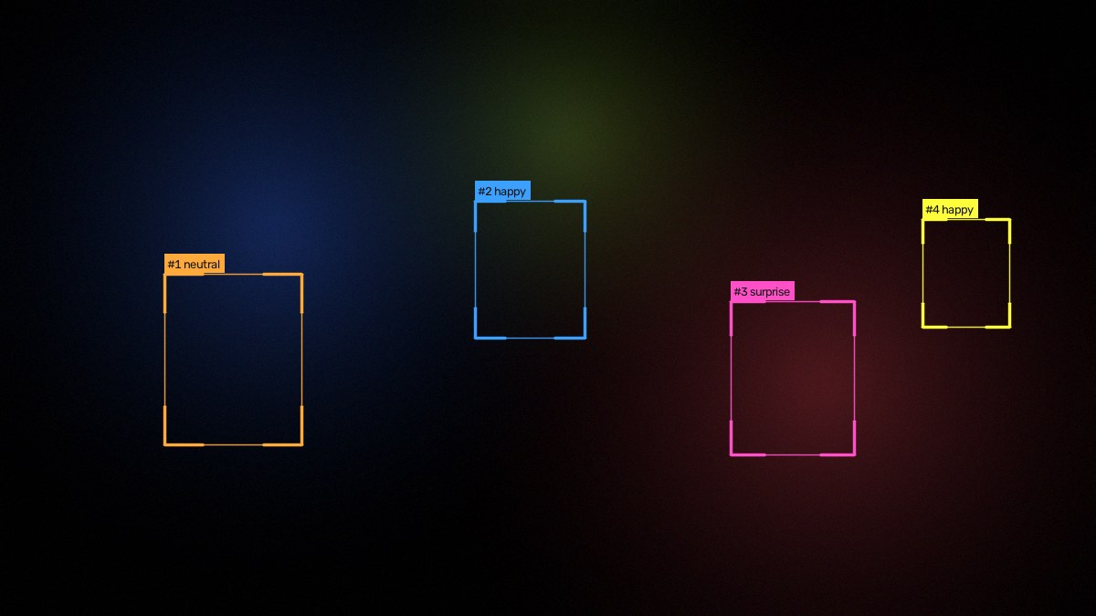 yewee's tracking graphics: numbered corner-bracket boxes with expression labels